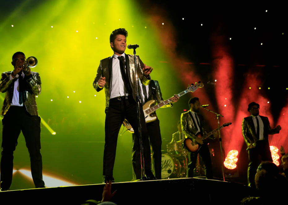 Bruno Mars performs during the Pepsi Super Bowl 50 Halftime Show.