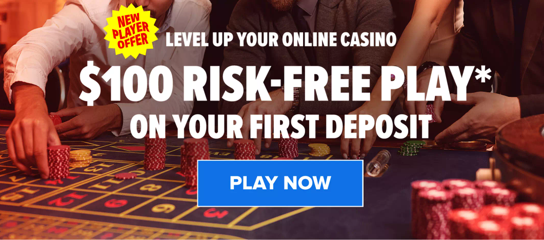 Description of the promo code offered by Bally Casino. White text on a background image of people playing at a casino.