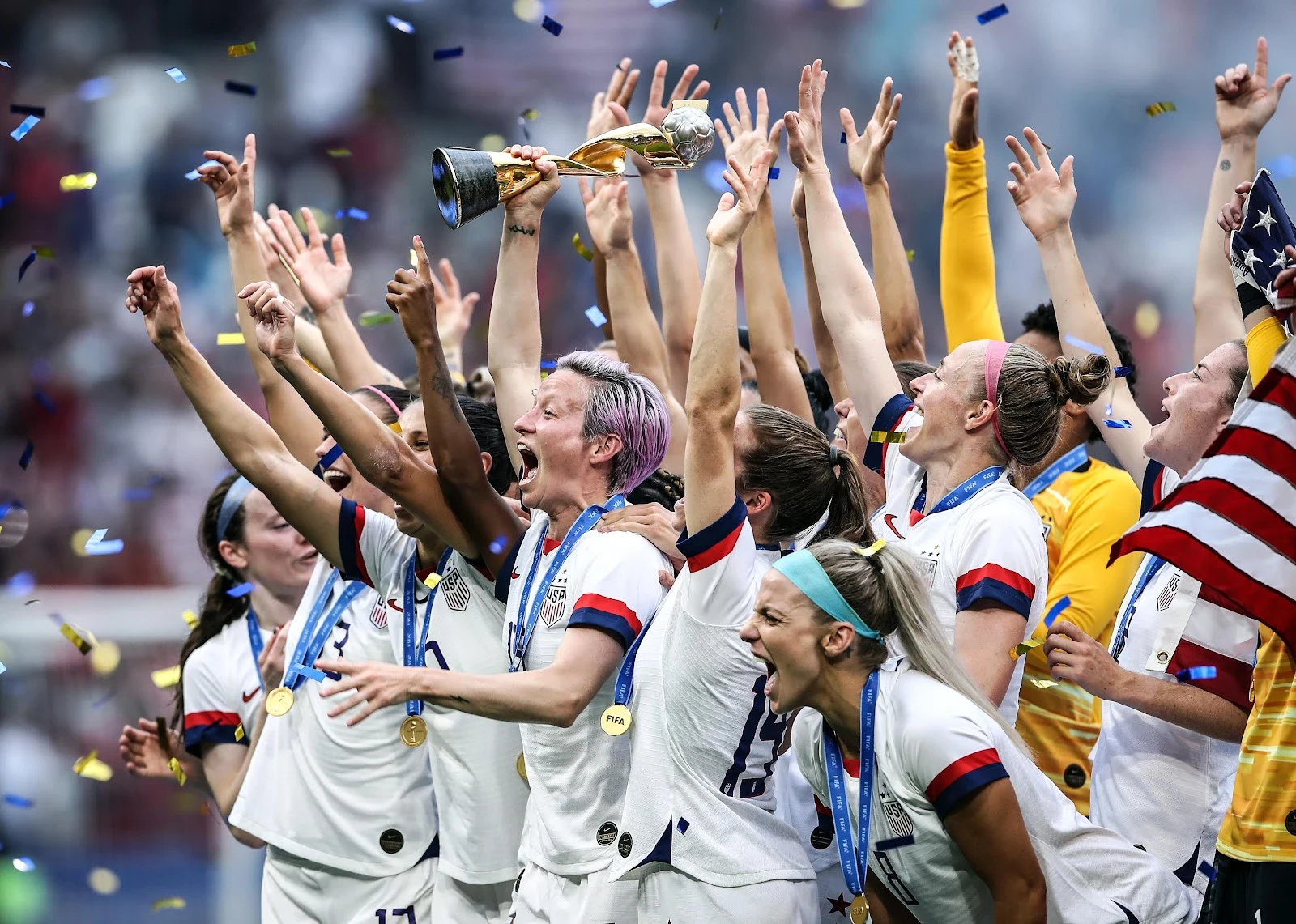 The U.S.A. women's team celebrates winning the World Cup in 2019.