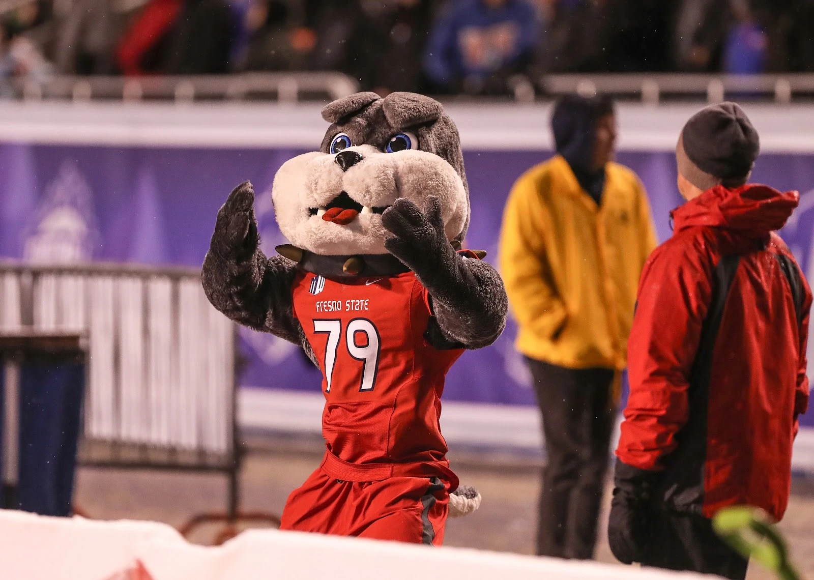 The Fresno State Bulldogs mascot, Victor E. Bulldog, performs during second half action in the Mountain West Championship.