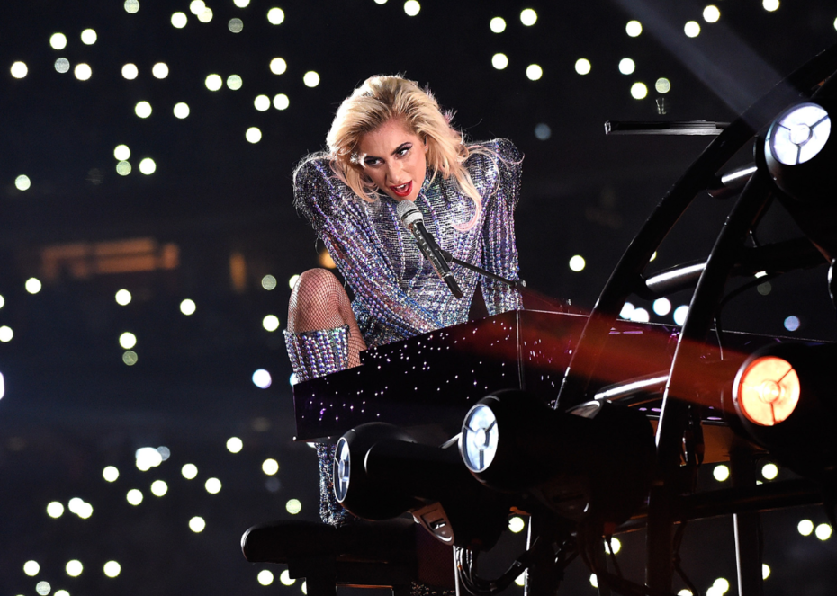 Lady Gaga performs on stage during the Pepsi Zero Sugar Super Bowl LI Halftime Show.