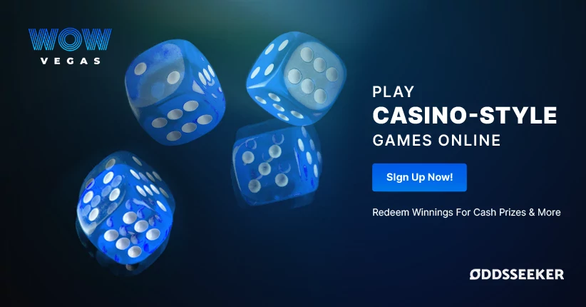 Wow Vegas Casino with blue dice on black background